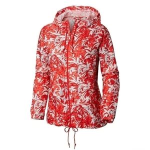 Columbia Windbreaker Jacket Lightweight Coral Abstract Print